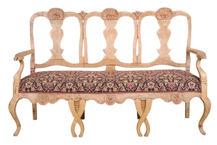 Rococo Carved Pine Triple Back Settee