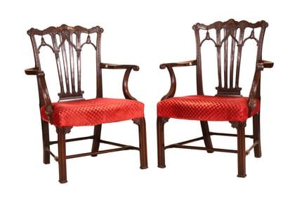 Pair of George III Style Carved Mahogany Armchairs