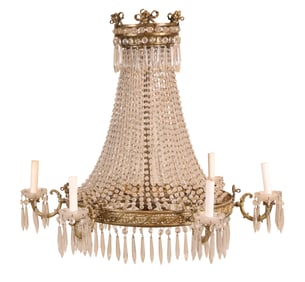 Louis XVI Style Glass and Ormolu Six-Light Chandelier