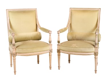 Pair of Louis XVI Style White-Painted Fauteuils