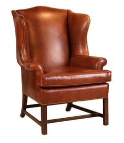 George III Style Brown-Leather Wing Chair