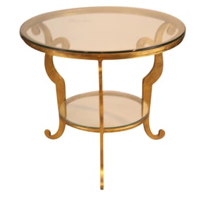 Gilt-Metal and Glass Top Circular Center Table
