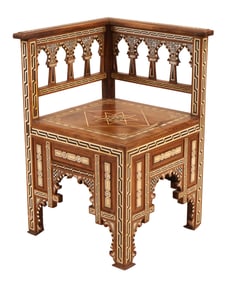Elaborately Inlaid Moroccan Corner Chair