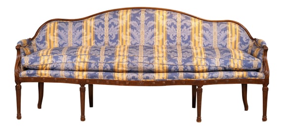 French Style Blue & Yellow Upholstered Sofa