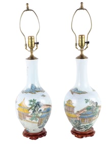 Pair of Chinese Porcelain Urns, Fitted as Table Lamps