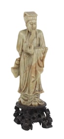 Chinese Green Jade Carved Figure of a Scholar