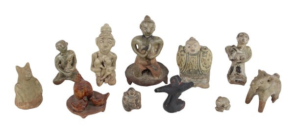 Eleven Early Thai and Chinese Pottery Figures