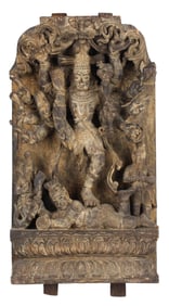 Hindu Shiva Bas-Relief Carved Wood Sculpture