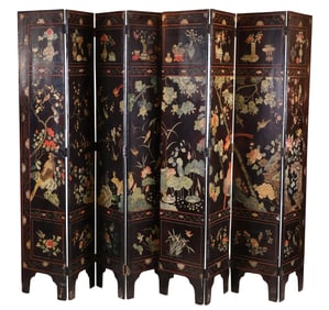 Coromandel Black Lacquer Eight-Panel Screen