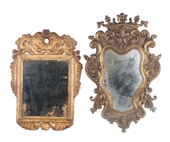 Rococo Style Bas Relief Brass Frame Looking Glass