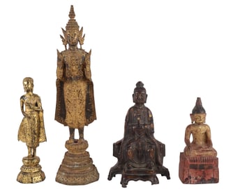 Four Southeast Asian Iron and Wood Deity Figures