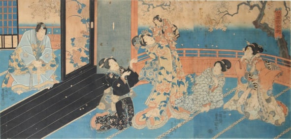 Japanese Woodblock Print of a Family Scene