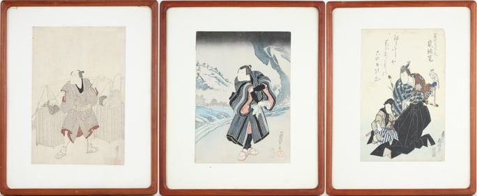 Three Japanese Woodblock Prints of Kabuki Actors