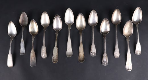Twelve 18th/19th C. Coin Silver Tablespoons