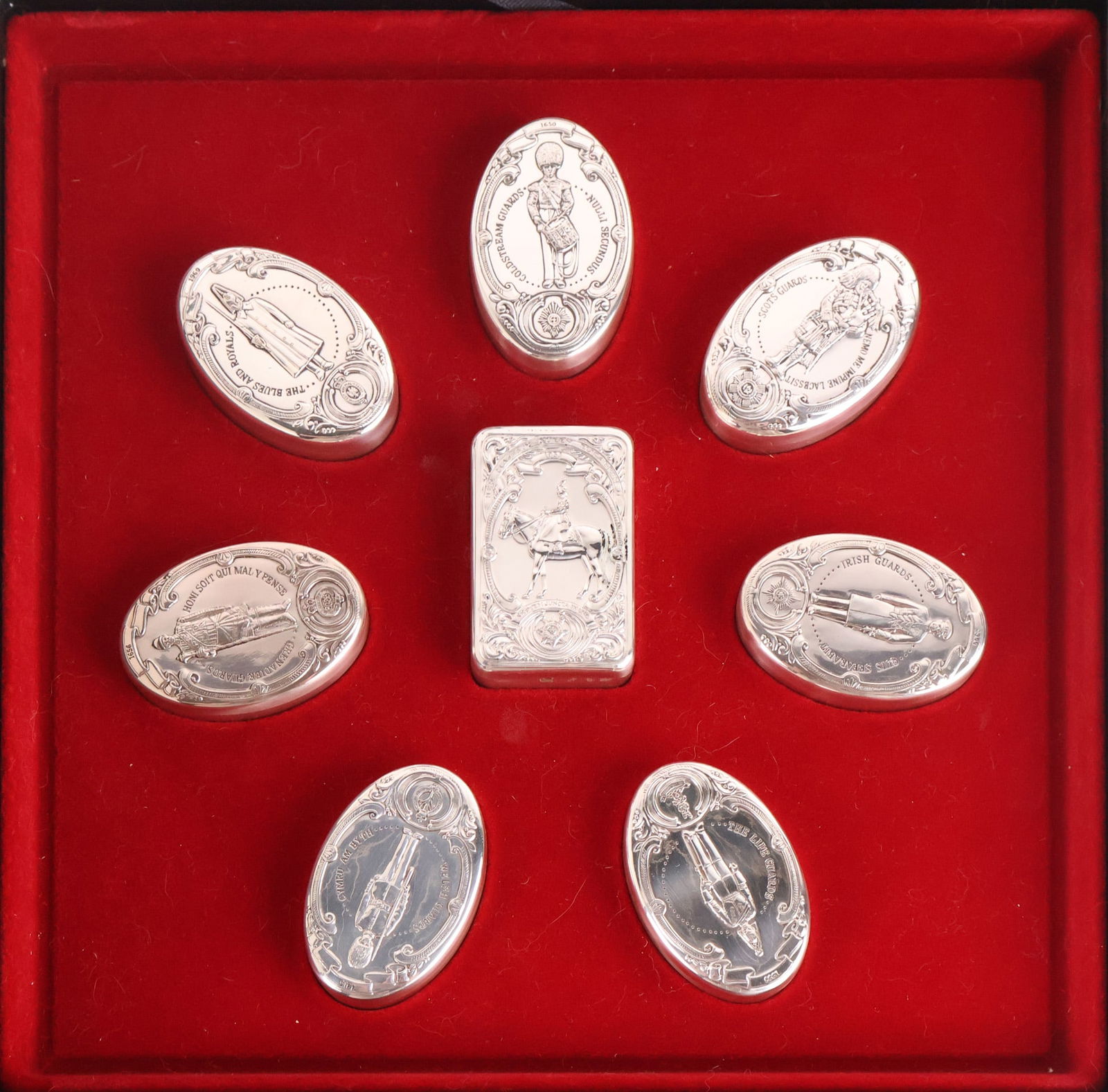 Guards Regiments Display Box with Sterling Silver Boxes (1 of 12)