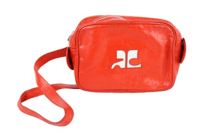 Vintage Courreges Orange Leather Shoulder Handbag