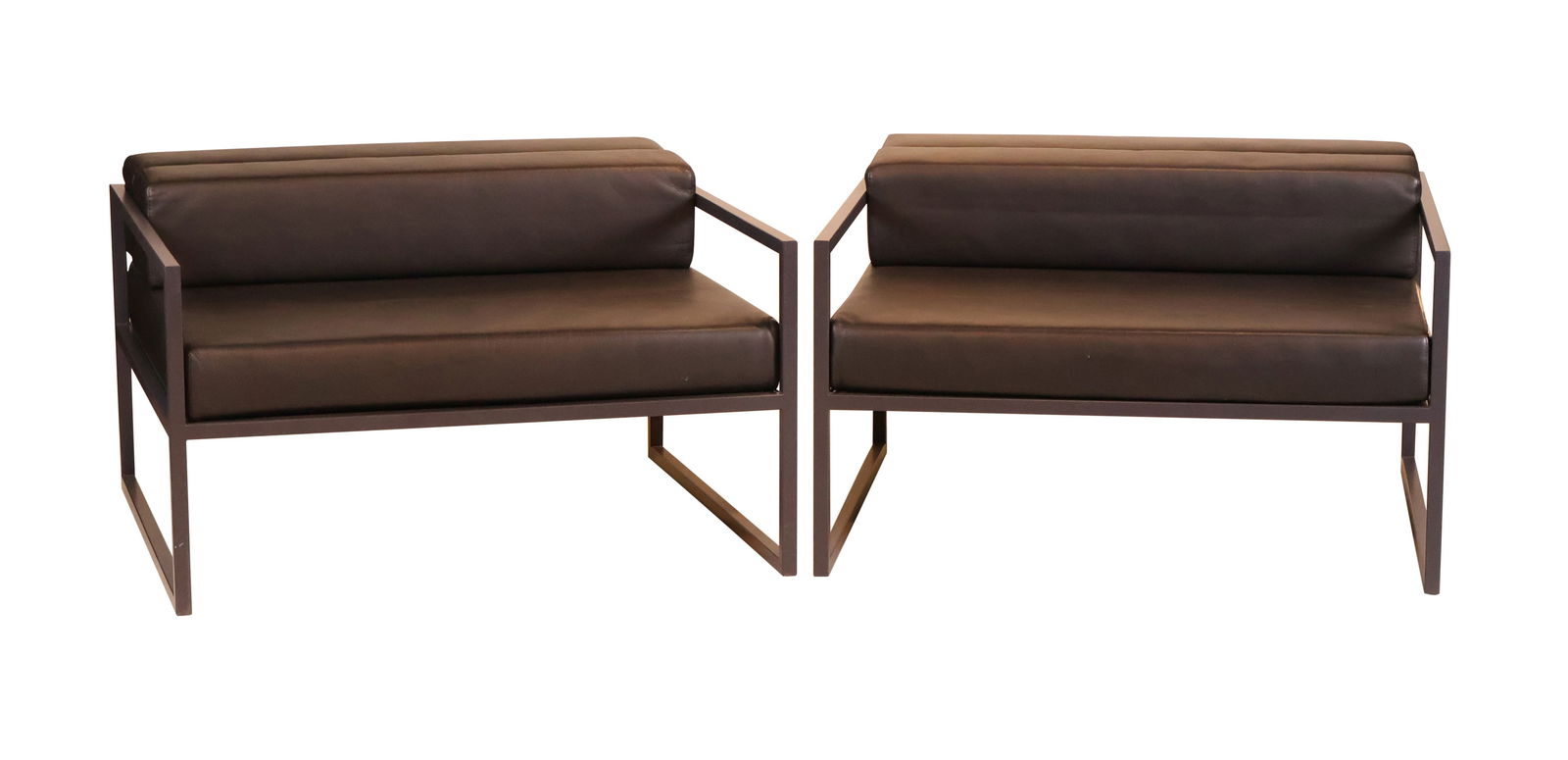 Pair of Cappellini "Fronzoni '64" Armchairs: Pair of Cappellini "Fronzoni '64" Armchairs20th/21st C. with black metal frames and black leather seats.24 1/2 x 39 1/2 x 39 1/2 in. (62.2 x 100.3 x 100.3 cm.)