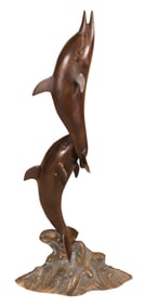 Two Leaping Dolphins, Bronze and Brass Sculpture