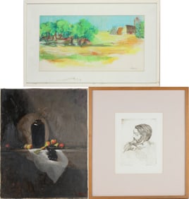 Lydia Deutsch, Landscape with Houses, Pastel on Paper