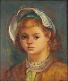 Jon Corbino, American 1905-1964, Young Girl in Bonnet, Oil on Panel