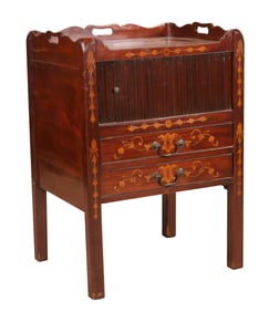 Dutch Marquetry Inlaid Mahogany Bedside Cabinet