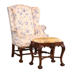 Chippendale Style Upholstered Wing Chair