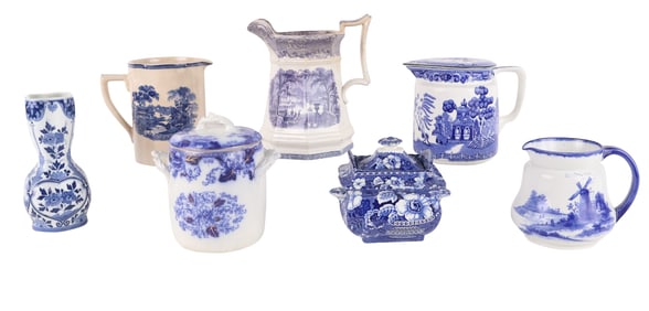 Seven Blue and White Porcelain Table Articles