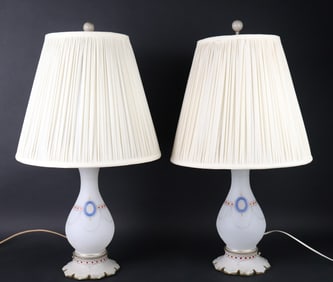 Pair of Painted Glass Vases, Now Fitted as Lamps
