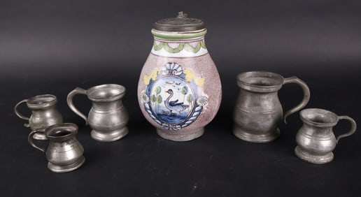 Pewter Mounted German Faience Tankard