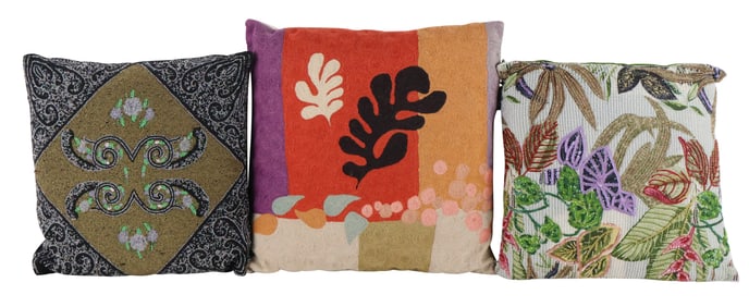 Three Beaded and Embroidered Throw Pillows