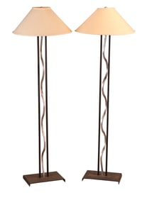 Pair of Modern Silver and Black Metal Floor Lamps