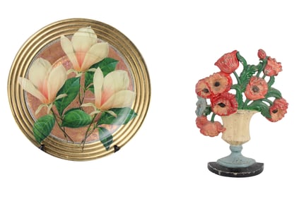 Scott Potter Floral Decorated Decoupage Glass Charger