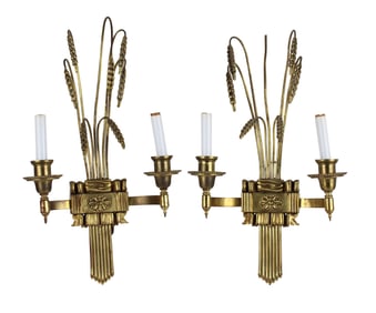 Pair of Neoclassical Style Gilt-Metal Wall Sconces