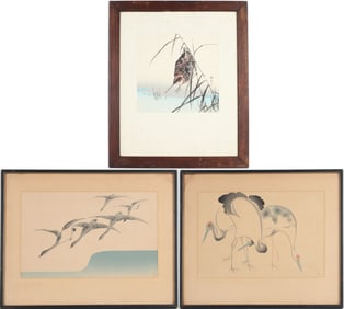 Ogata Korin, 1658-1716, Flying Geese & Three Cranes, Woodblock Print