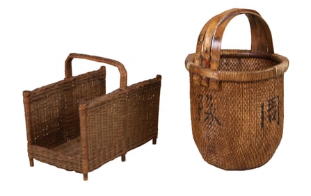 Chinese Bent Handle Woven Fisherman's Basket