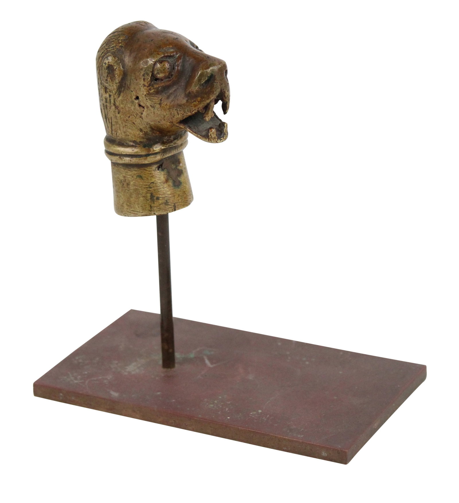 Small Bronze Stylized Lion's Head: Small Bronze Stylized Lion's Head Damage to back of mane. Lion: 2 x 1 1/4 in. (5.1 x 3.2 cm.)