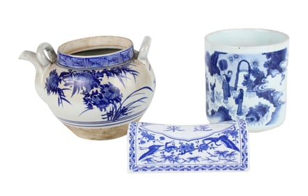 Three Chinese Blue and White Porcelain Table Articles