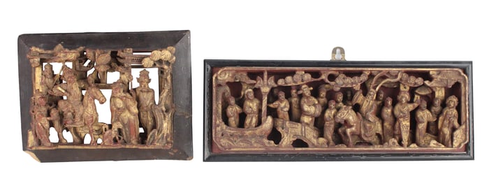 Pair of Chinese Carved and Giltwood Architectural Panels