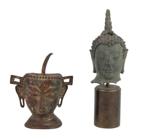 Bronze Head of a Buddha on Stand