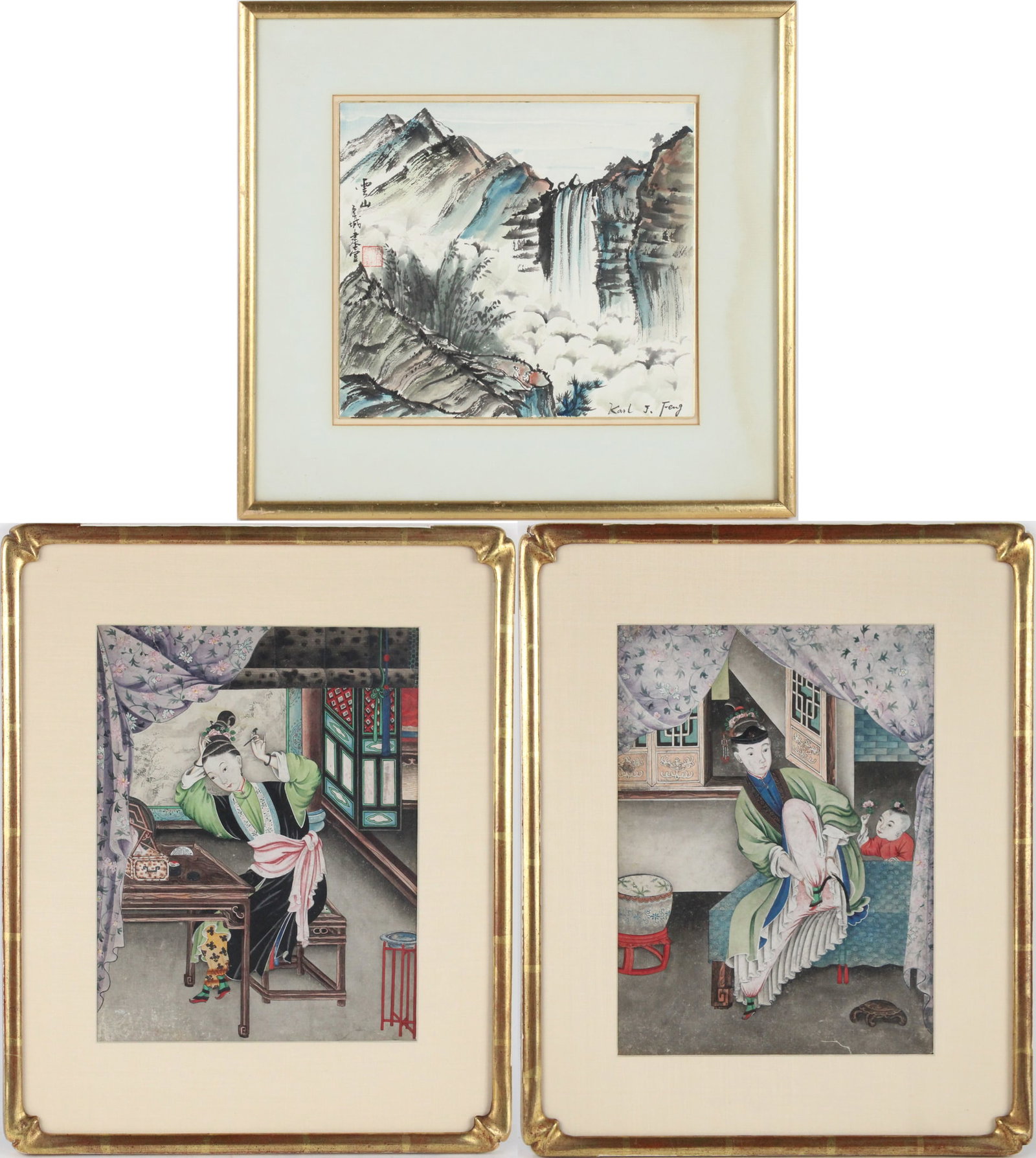 Pair of Chinese Family Portraits, Watercolor and Gouache on Rice Paper (1 of 16)