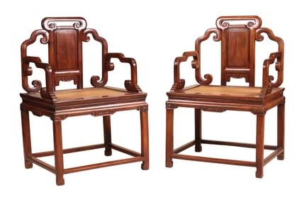 Pair of Chinese Carved Hardwood Armchairs