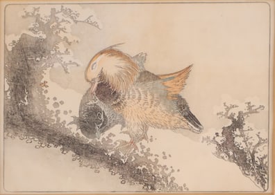 Katsushika Hokusai, Japanese 1760-1849, A Pair of Mandarin Ducks, Woodblock Print