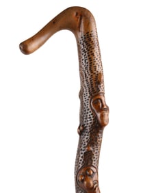 American Carved Folk Art Cane with Multiple Faces