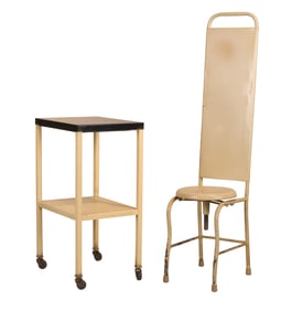 Vintage Painted Metal Medical Chair and Rolling Table