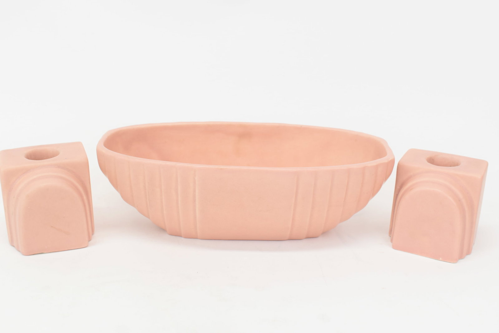 Haeger USA Art Deco Small Planter and Candle Holders in Matte Glaze (1 of 8)