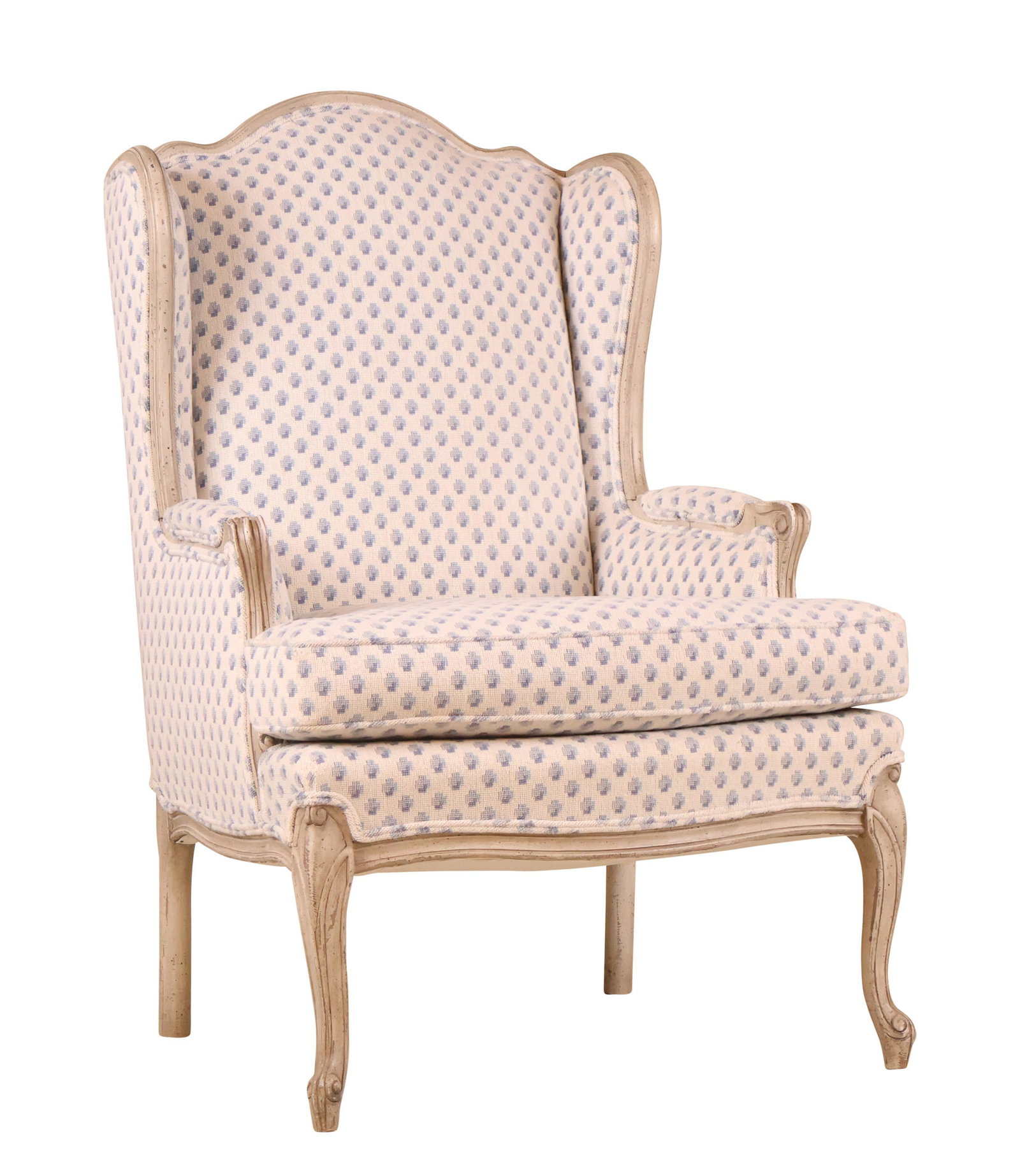 Louis XV Style White Painted Upholstered Bergere: Louis XV Style White Painted Upholstered Bergere20th/21st C.43 1/2 x 28 x 23 in. (110.5 x 71.1 x 58.4 cm.)