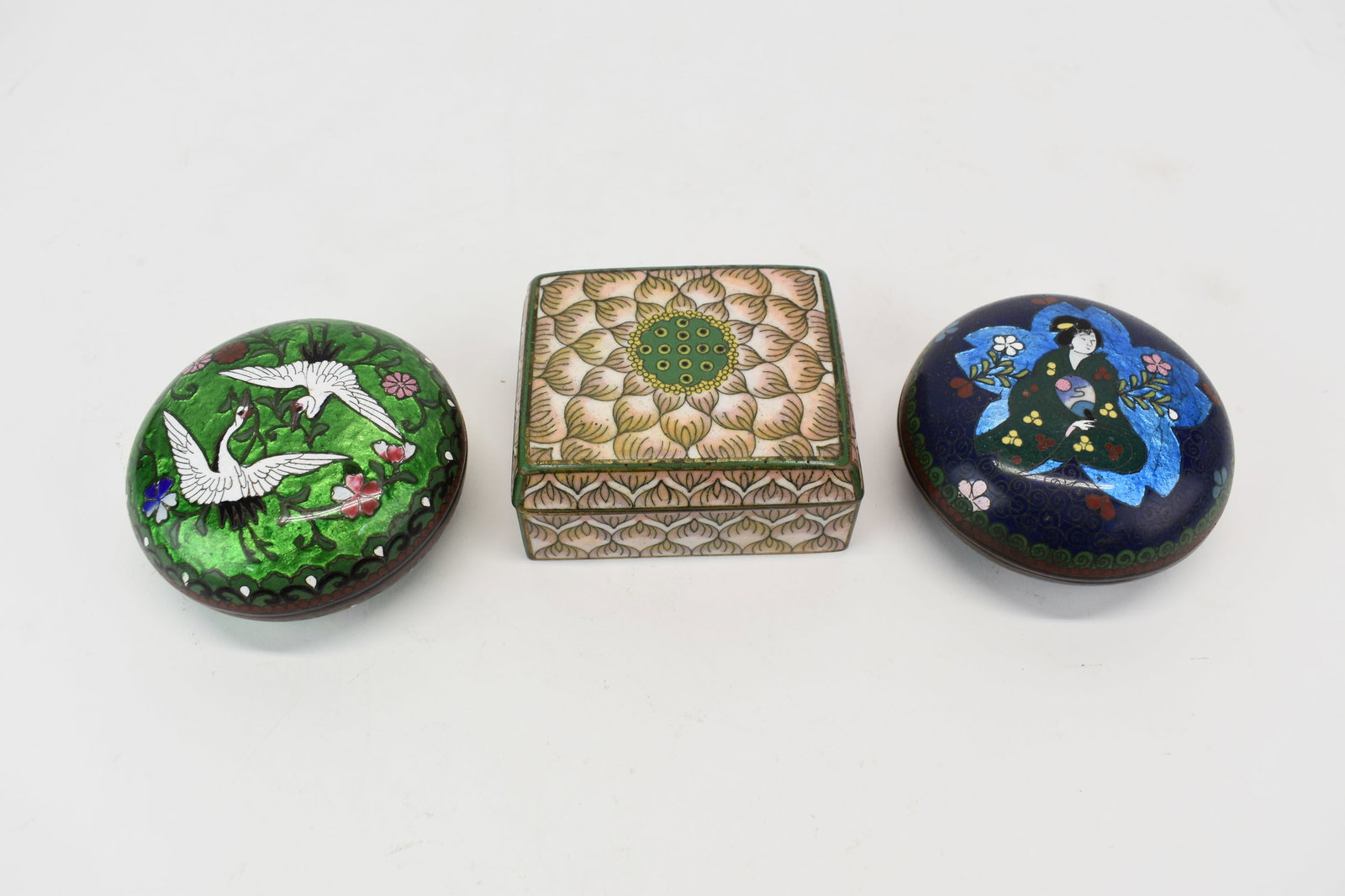 Three Asian Cloisonne Covered Dresser Boxes (1 of 13)