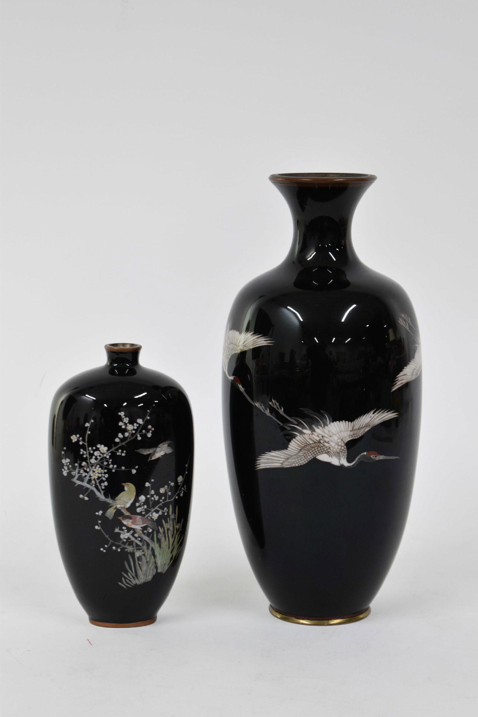 Asian Black Cloisonne Crane Decorated Vase (1 of 13)