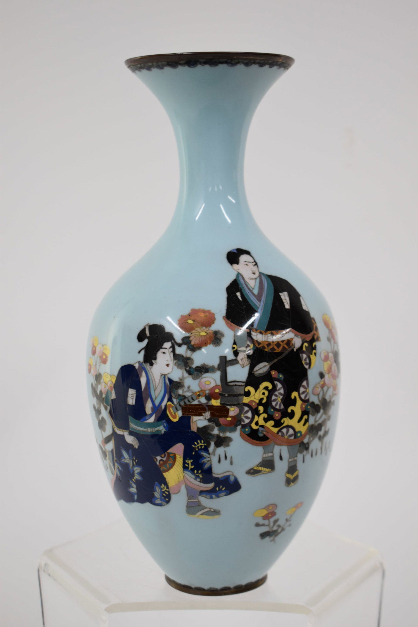 Asian Cloisonne Vase Depicting Two Warriors (1 of 8)