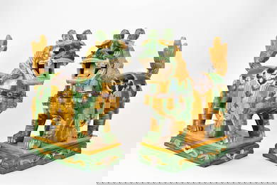 Pair of Asian Green Glazed Guardian Lions